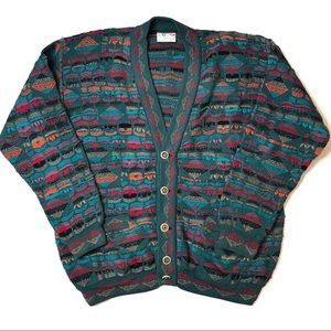 Vintage Coogi Australia Colorful Abstract Pattern Cardigan Sweater Large